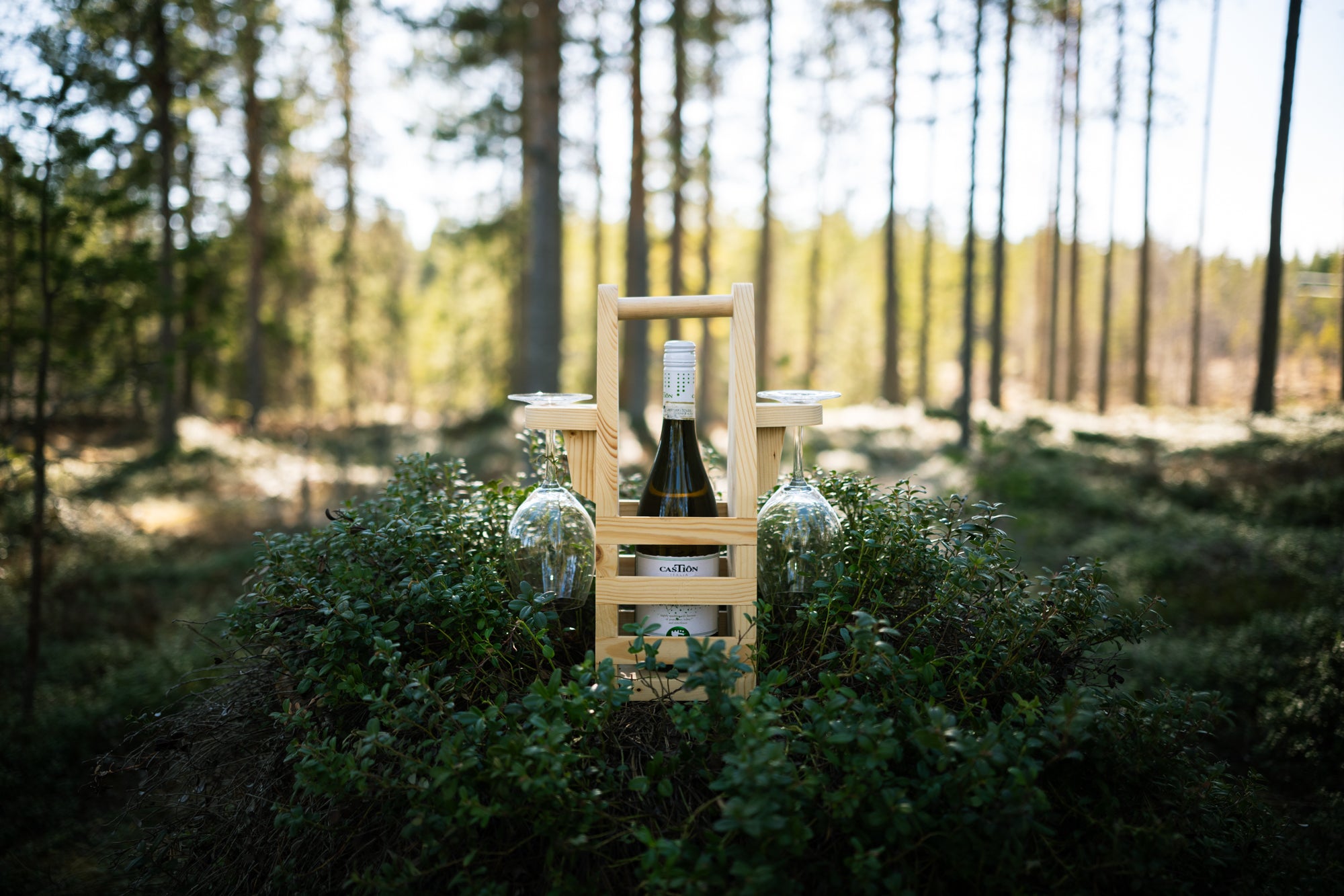 Picknickställ för Vinflaska + 2 glas